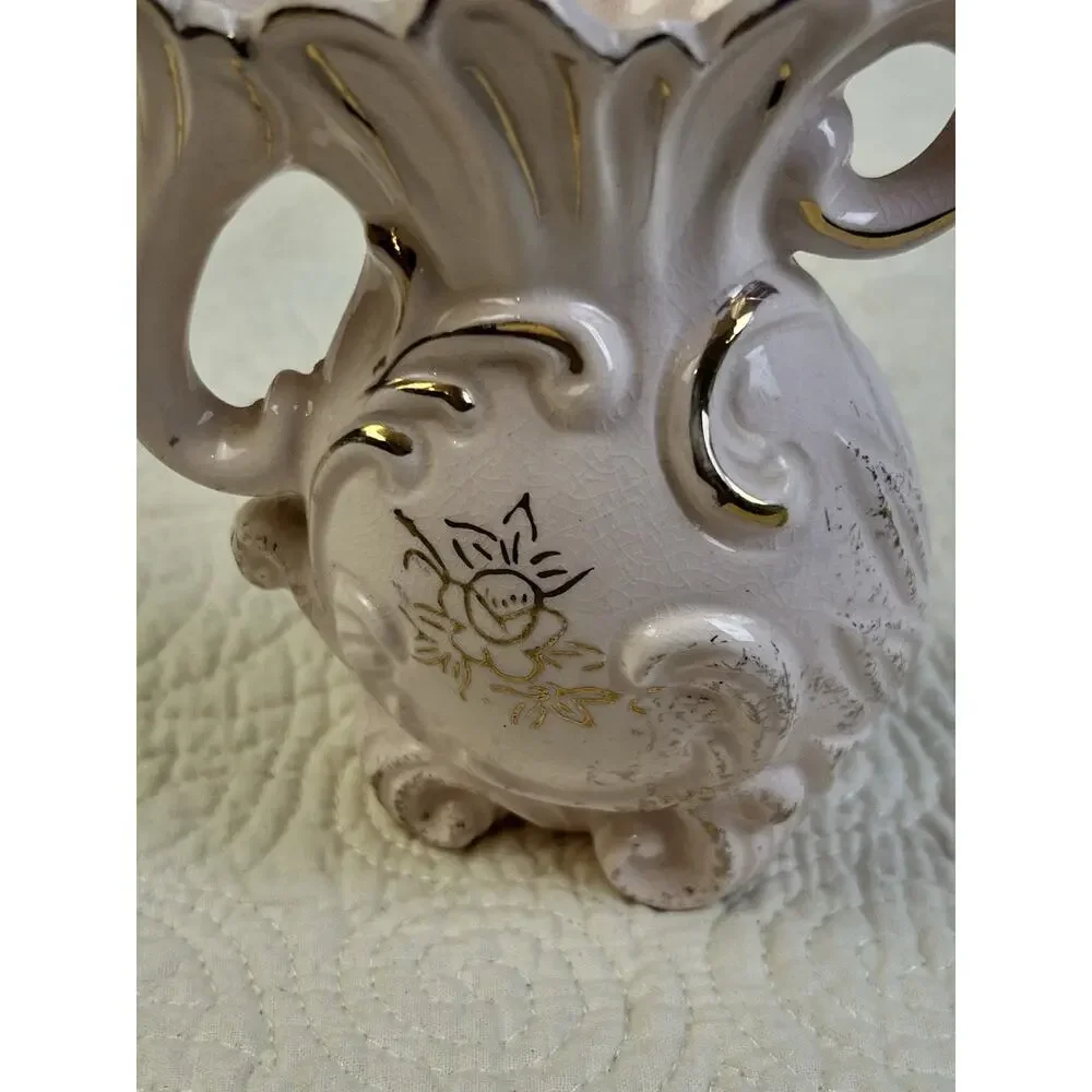 Vintage Porcelain Bud Vase Or Pitcher Gollld Trim 5